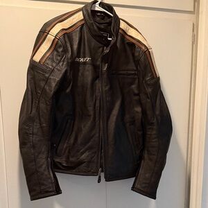 Joe Rocket Black Leather Jacket with Tan Stripes